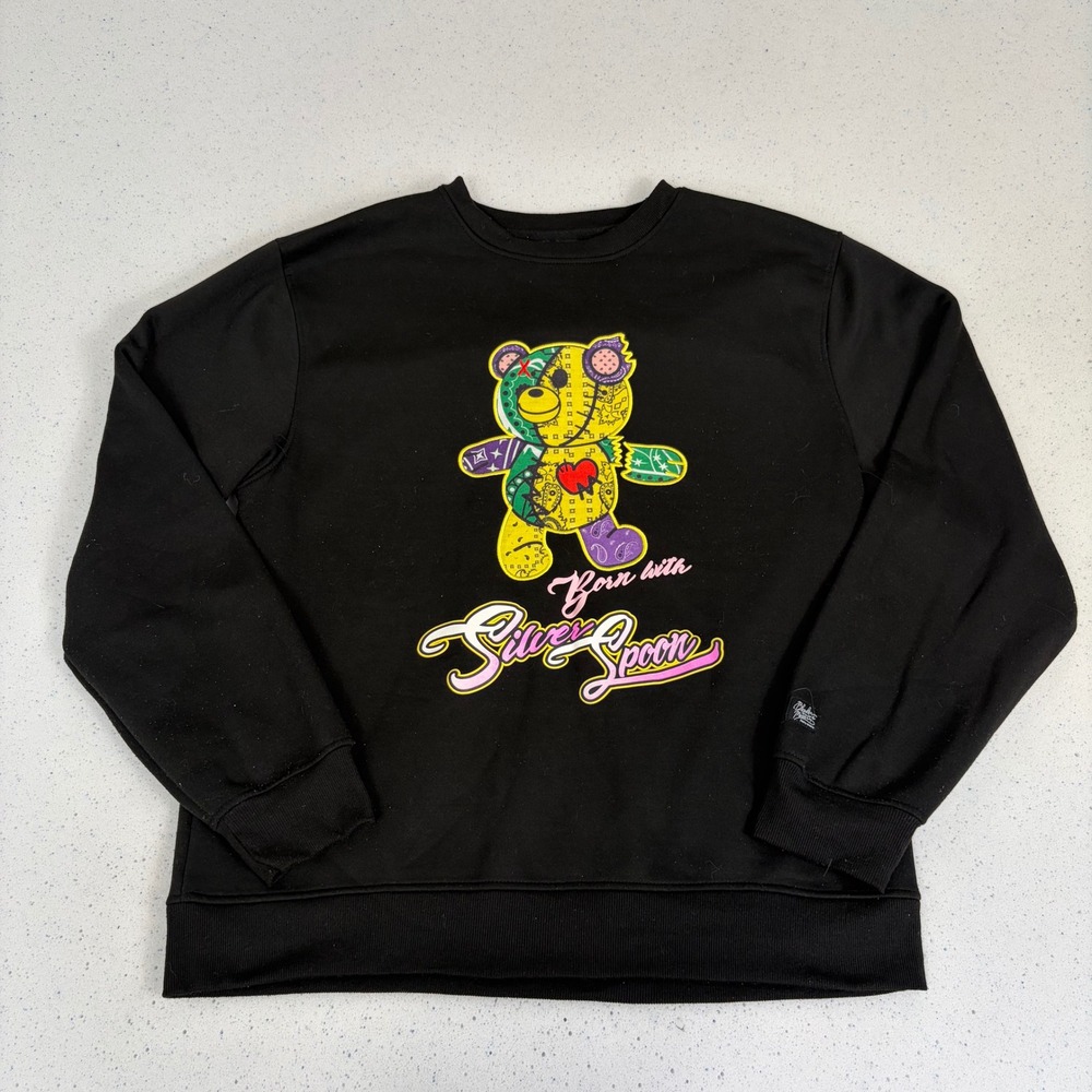 Bleecker & Mercer Black Graphic Bear Sweatshirt Mens 2XL Crewneck Streetwear Art